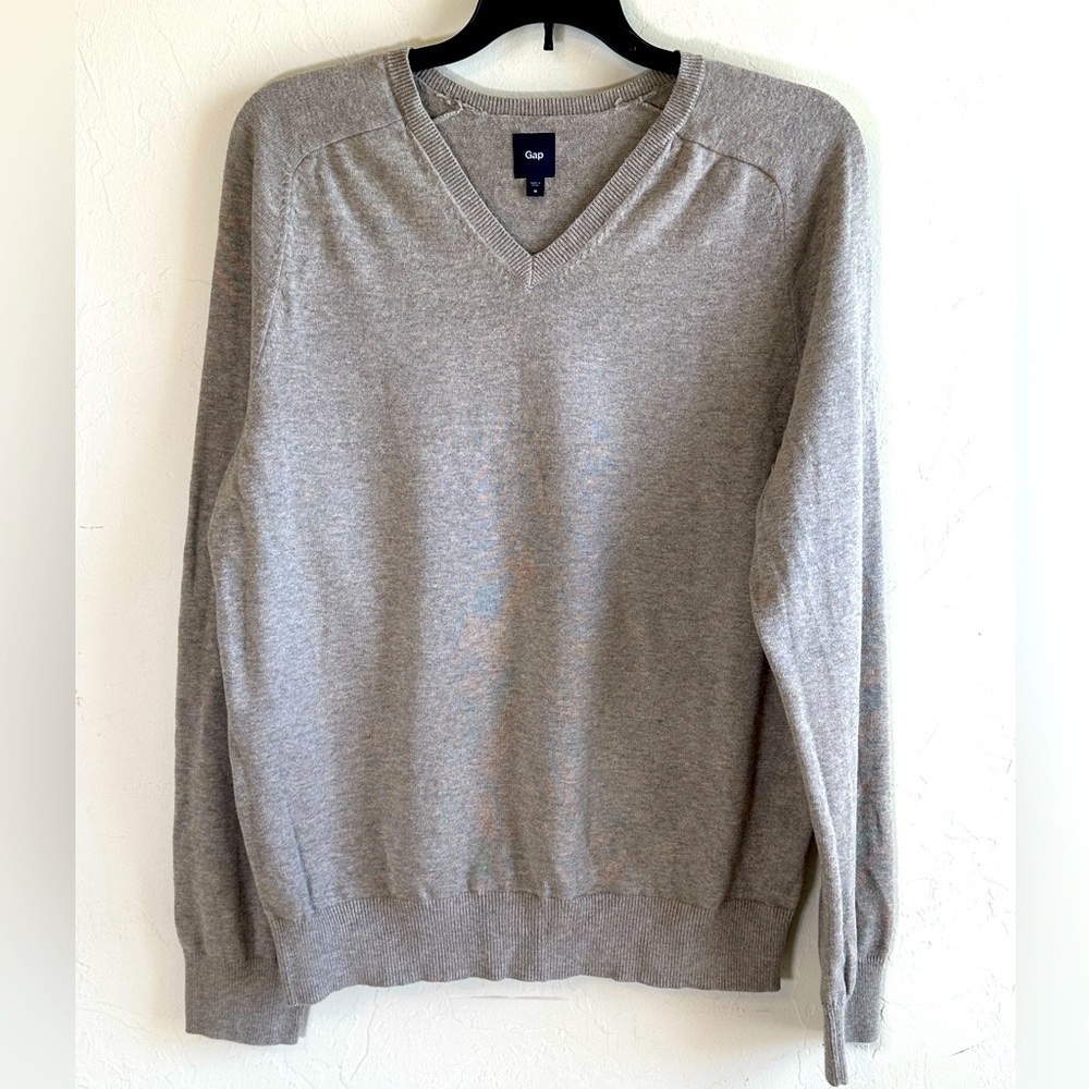 Gap Gray/Beige V-Neck Cotton Lightweight Sweater Sz M